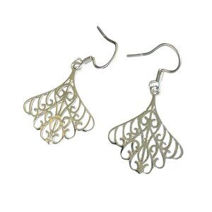 Sterling Silver Filigree Fan-Shaped Earrings With Hook Backs For Women